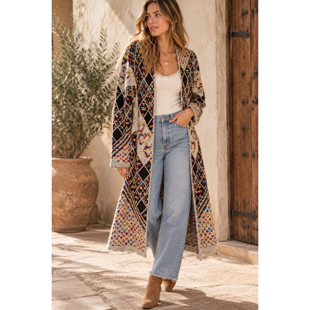 Northern Angel Rainbow Aztec Boho Duster Cardigan Top Women's Size Medium